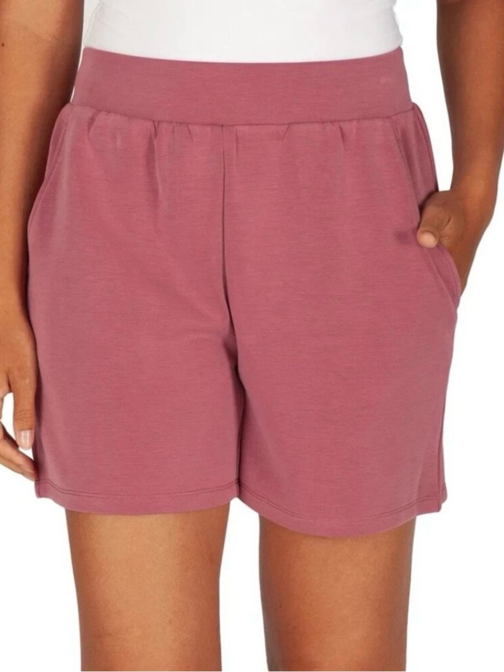 LazyPants - High-Waist Active Luxe Super Soft Pull-On Stretchy Shorts in Berry
